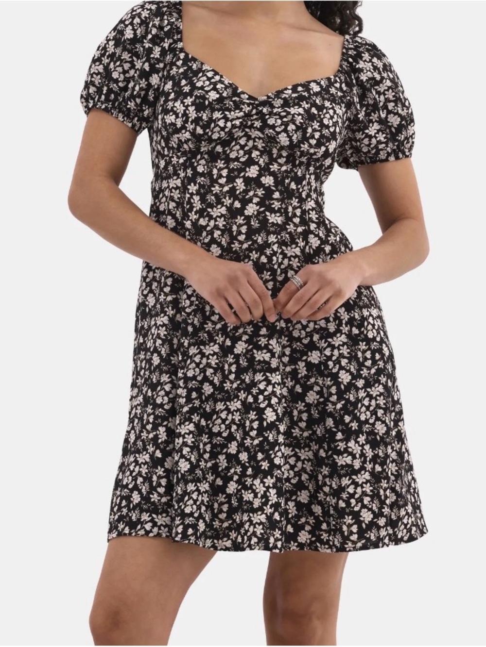 No Boundaries Black Floral Square-Neck Blouse